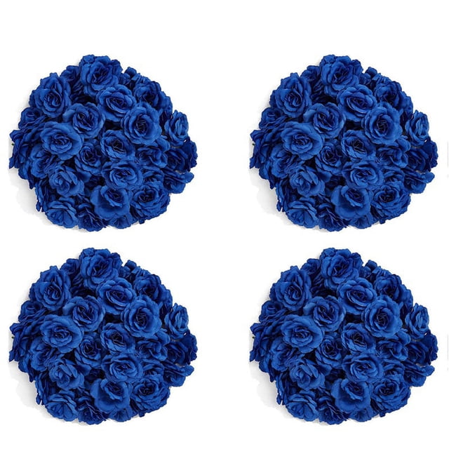 Flores Artificiales Cabezas de Flores de Rosas de Seda, 200 Piezas (Azul Oscuro)