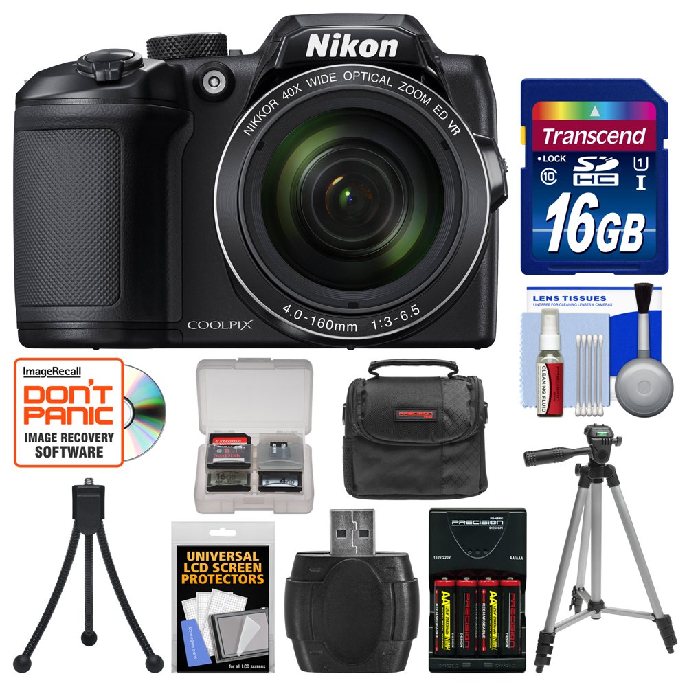 Nikon Coolpix B500 WiFi Digital Camera (Black) with 16GB Card + Case