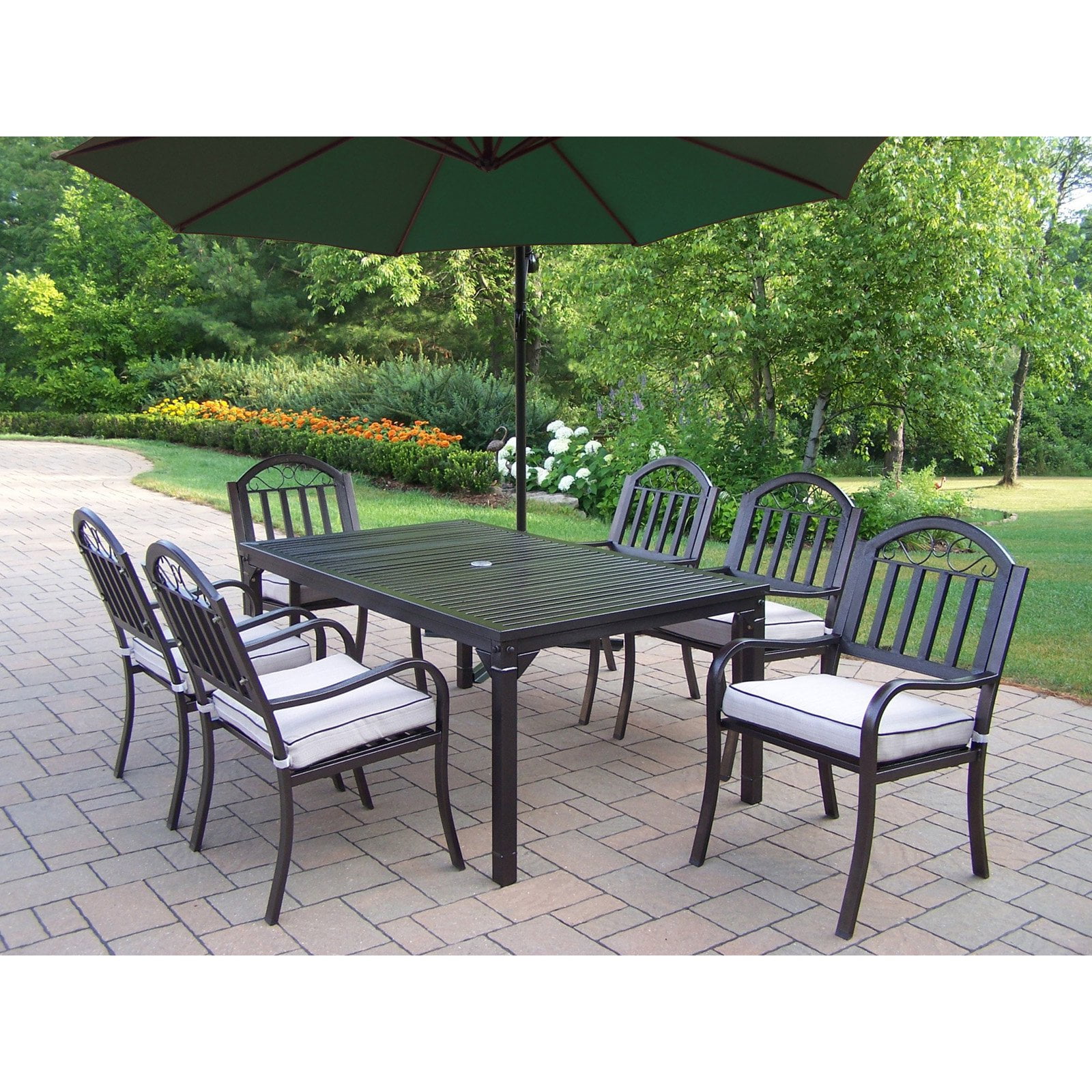 Oakland Living Rochester 67 X 40 In Patio Dining Set With Cantilever Umbrella Walmart Com Walmart Com