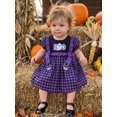 thumbnail image 6 of RUINIXCW Toddler Baby Girl Halloween Dress Outfit Little Baby Girl Summer Fall Plaid Dress Funny Ghost Pumpkin Bows Casual Short Sleeve A Line Dress, 6 of 9