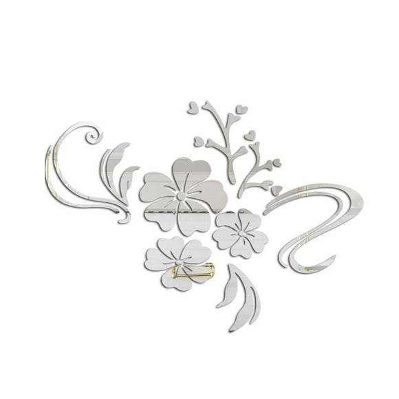 Flower Vine Modern Decal Mirror Stickers Room Decoration Wall Decal Self-Adhesive Wallpaper for Window Living Room Silver