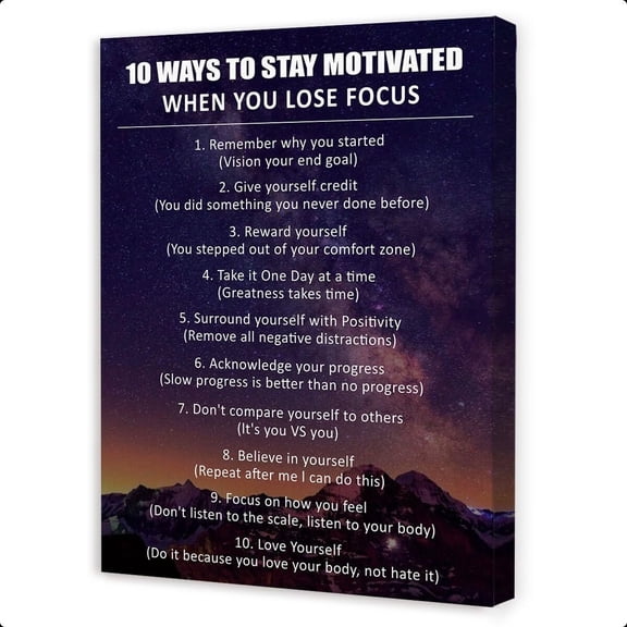 Inspirational Office Wall Decor,10 Ways to Stay Motivated Wall Art,Positive Quotes Wall Art,Motivational Canvas Wall Decor for Office Home