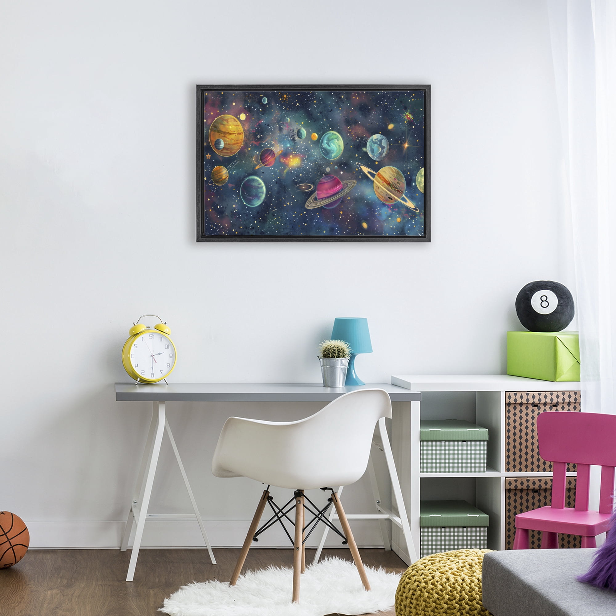 Stupell Industries Celestial Planetary Parade Black Framed Floater Canvas Wall Art, design by Creative Studio
