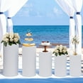 thumbnail image 3 of 5 Pcs White Cylinder Pedestal Stands Metal Cylinder Pedestal Display Stand Dessert Table Display Pillars Round Pedestals Stand for Wedding Baby Shower Birthday Event Decor, 3 of 7