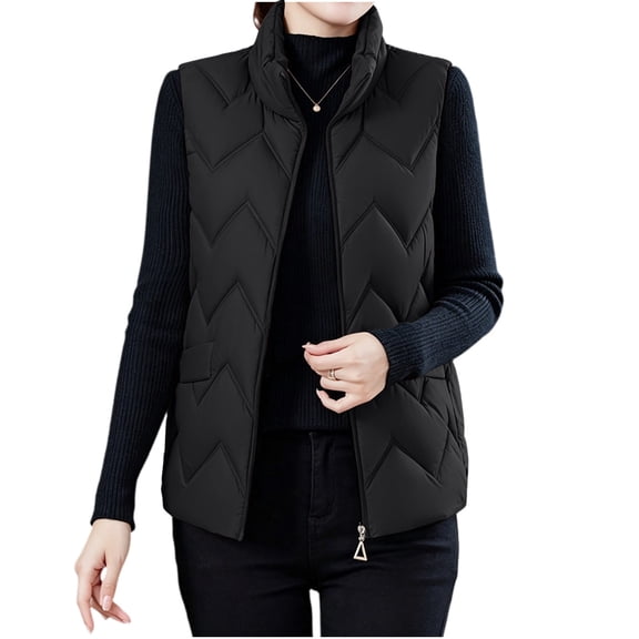 UPPADA Women's Lightweight Quilted Puffer Vest Casual Zip Up Sleeveless Puffy Down Jackets Winter Warm Outerwear with Pockets Black,L
