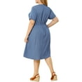thumbnail image 3 of Agnes Orinda Women's Plus Size Drawstring Chambray Denim Midi Fall Shirtdress, 3 of 7