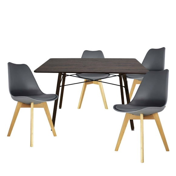 Set Comedor Oslo Melamina 120 Nogal 4 sillas Frankfurt Gris Mundo In Mundo in Minimalista