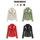 thumbnail image 4 of YUEHAO - Chaqueta de cuero ajustada para mujer, con cuello alto, costuras de cremallera, color liso, color rojo, 4 of 8