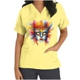 thumbnail image 3 of lcziwo Mardi Gras Scrub Tops for Women Nursing Uniforms Casual V Neck Short Sleeve Tees Blouse Funny Printed Holiday Working Scrubs with Pockets Yellow M, 3 of 6