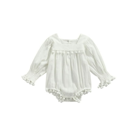 

Tretra 0-24M Baby Girl Autumn Jumpsuit Solid Ruffle Tassel Long Sleeve Button Romper