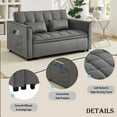 thumbnail image 5 of Velvet 2-Seater Sleeper Sofa Bed, 3-in-1 Convertible Folding Futon with Adjustable Backrest & Side Pocket, Grey, 5 of 9