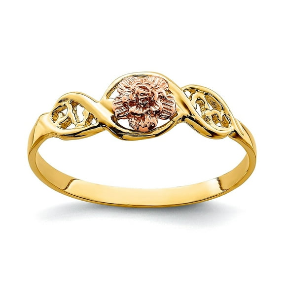 14k Solid Gold Two-tone Flower Ring Size 7 Ring for Women - 1.0 Grams