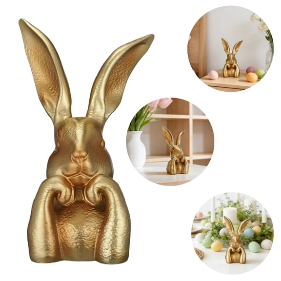 Spring Bunny Resin Statue & Vintage Gold Easter Decoration for Home Interior
