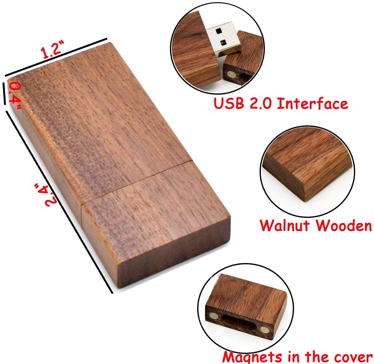 USB 64GB Flash Drive 10 Pack, Walnut Wood Flash Drives USB 2.0 Thumb Drives Wooden USB 64GB USB Stick Memory Stick