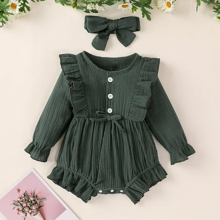 

Leutsin Autumn Toddler Kids Baby Girls Cute Clothes Jumpsuit Long Sleeve Bodysuit Romper With Headband