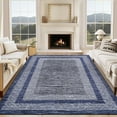 thumbnail image 2 of 9x12 Large Modern Blue Area Rug Distressed Bordered Rug Soft Non Shedding Floor Carpet, Geometric Rug, Washable Non Slip Rug, Low Pile Indoor Area Rug for Living Room, Bedroom, 2 of 20