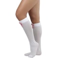 thumbnail image 3 of ToBeInStyle Women's Opaque Knee High w/ Plaid Satin Bow - White/Red/White, 3 of 6