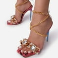 thumbnail image 2 of Clearance VerPetridure Women's Sandals Summer Casual Sexy Snake Print Open Toe Rhinestone Metal Chain Buckle Square Toe High Heel Sandals, 2 of 4