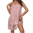 thumbnail image 2 of Elainilye Fashion Sexy Pajama Set for Women Plain Print Suspender Dress Pajamas Home Clothing Lace Sexy Nightgown Sleepwear,Pink, 2 of 7