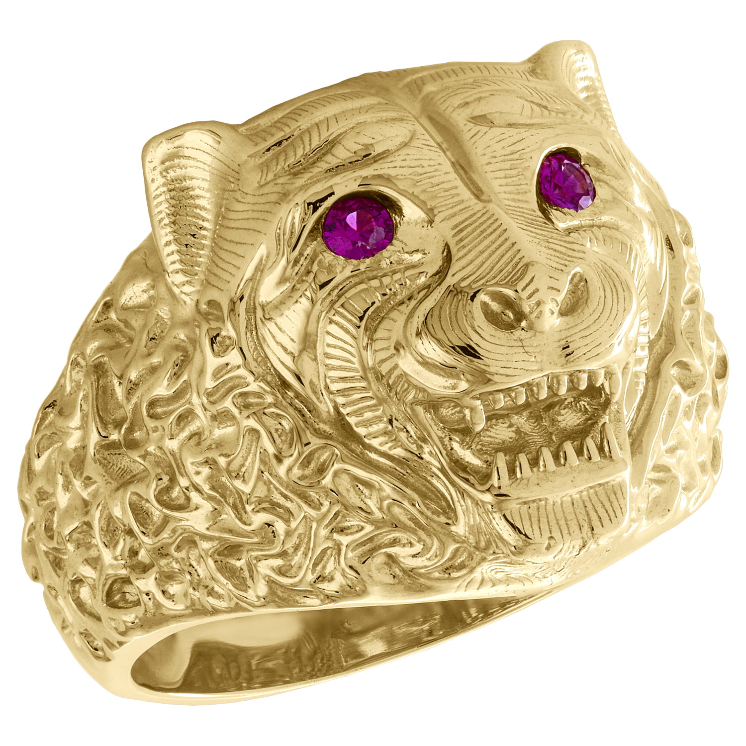 Bold Statement Lion Head Ring with Blue Stone 