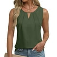 thumbnail image 2 of Lovskoo Womens Summer Tank Top Sleeveless V Neck Keyhole Business Casual Outfits 2024 Basic Loose Dressy Linen Work Shirt Olive Green, 2 of 5
