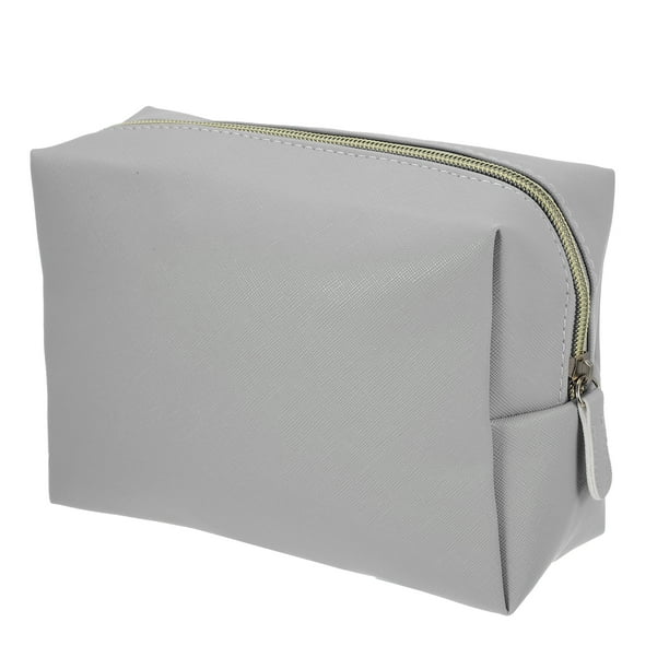 Bolsa de maquillaje de cuero PU, bolsa de viaje para cosméticos, bolsa de maquillaje grande, bolsa organizadora de brochas de maquillaje, bolsa de aseo para mujer, tamaño L, gris