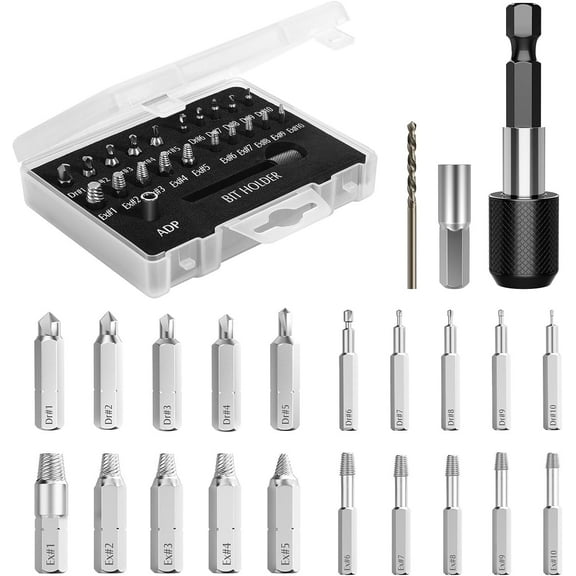 Nuovoware Damaged Screw Extractor Set, 22 PCS Easy Out Stripped Screw Extractor Kit, All-purpose HSS Broken Screw Remover Set with Magnetic Extension Bit Holder & Socket Adapter, Silver