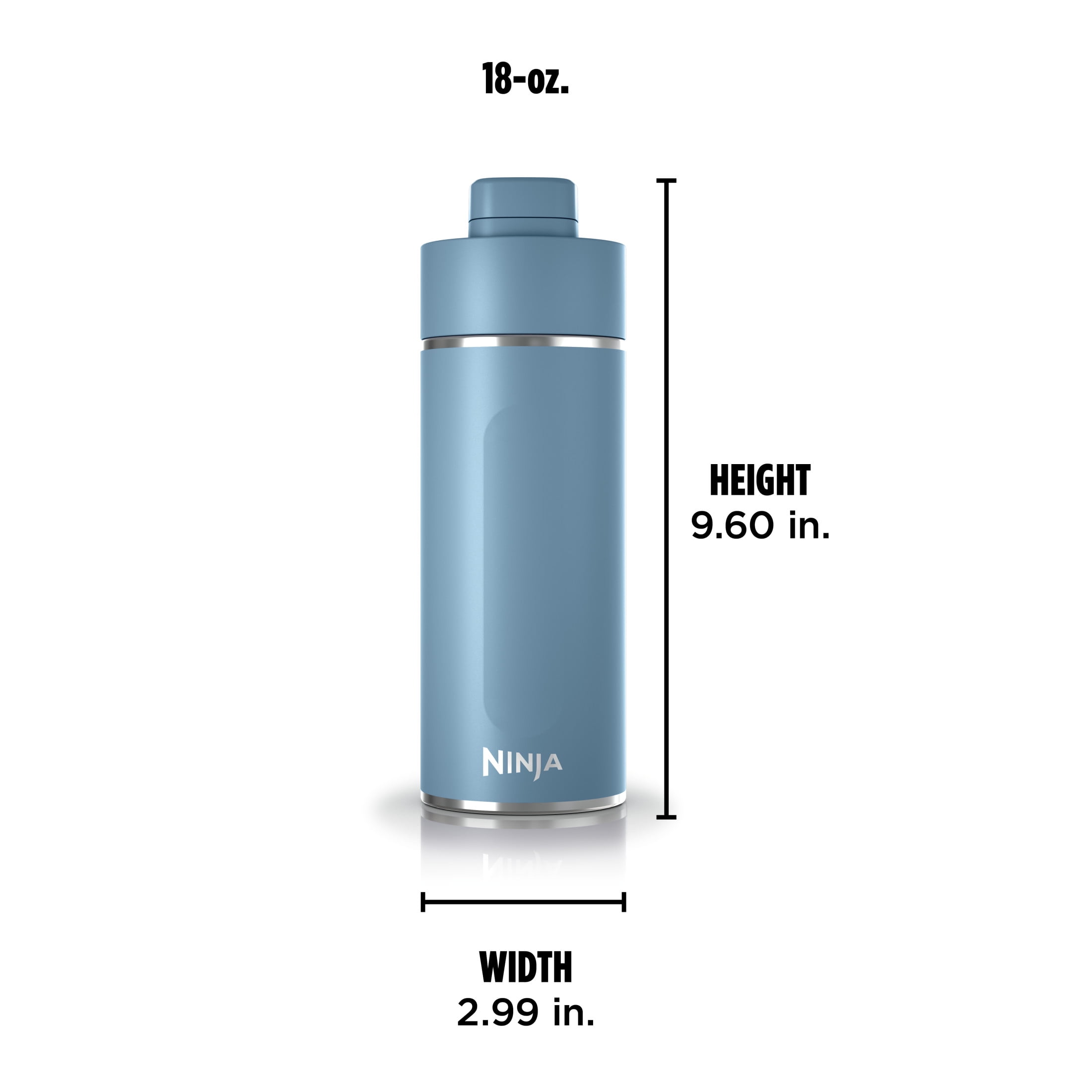 Ninja Thirsti 18oz. Travel Water Bottle, Stainless Steel, Leak Proof, 24 Hours Cold, Blue