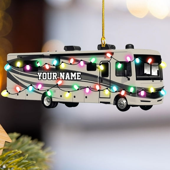 Personalized Travel Trailer Camping Backpacked Ornament Shaped Print Flat Two Sided Mica Plastic Family Custom Name Christmas Tree Hanging Pine Decorations for Couple Friends (1, CP15)