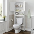 thumbnail image 4 of BizChair Farmhouse Over the Toilet Shelf Cabinet, Magnetic Close Doors, Adjustable In-Cabinet Shelf, Lower Open Shelf, Metal Handles and Hinges, White, 4 of 13