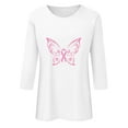 thumbnail image 4 of Luxalzxs 3/4 Length Sleeve Womens Tops Breast Cancer Awareness Pink Ribbon Shirts Casual Butterfly Print Crew Neck Loose Fit Blouses, 4 of 5