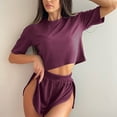 thumbnail image 2 of 2 Piece Sets for Women Fashion Casual Solid Color Short-sleeved Shorts Set Short-sleeved Crew-neck Top/shirt Set, 2 of 7