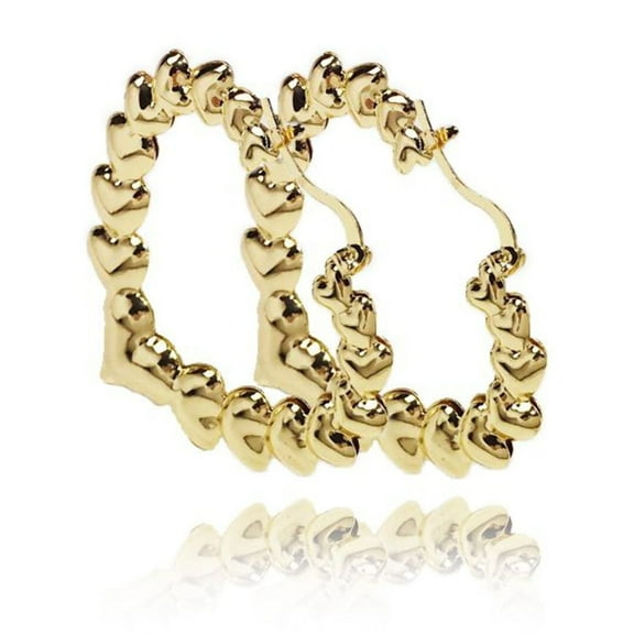 JoeytheJewelryNY 18k Layered Real Gold Filled hearts bamboo hoop earrings #84