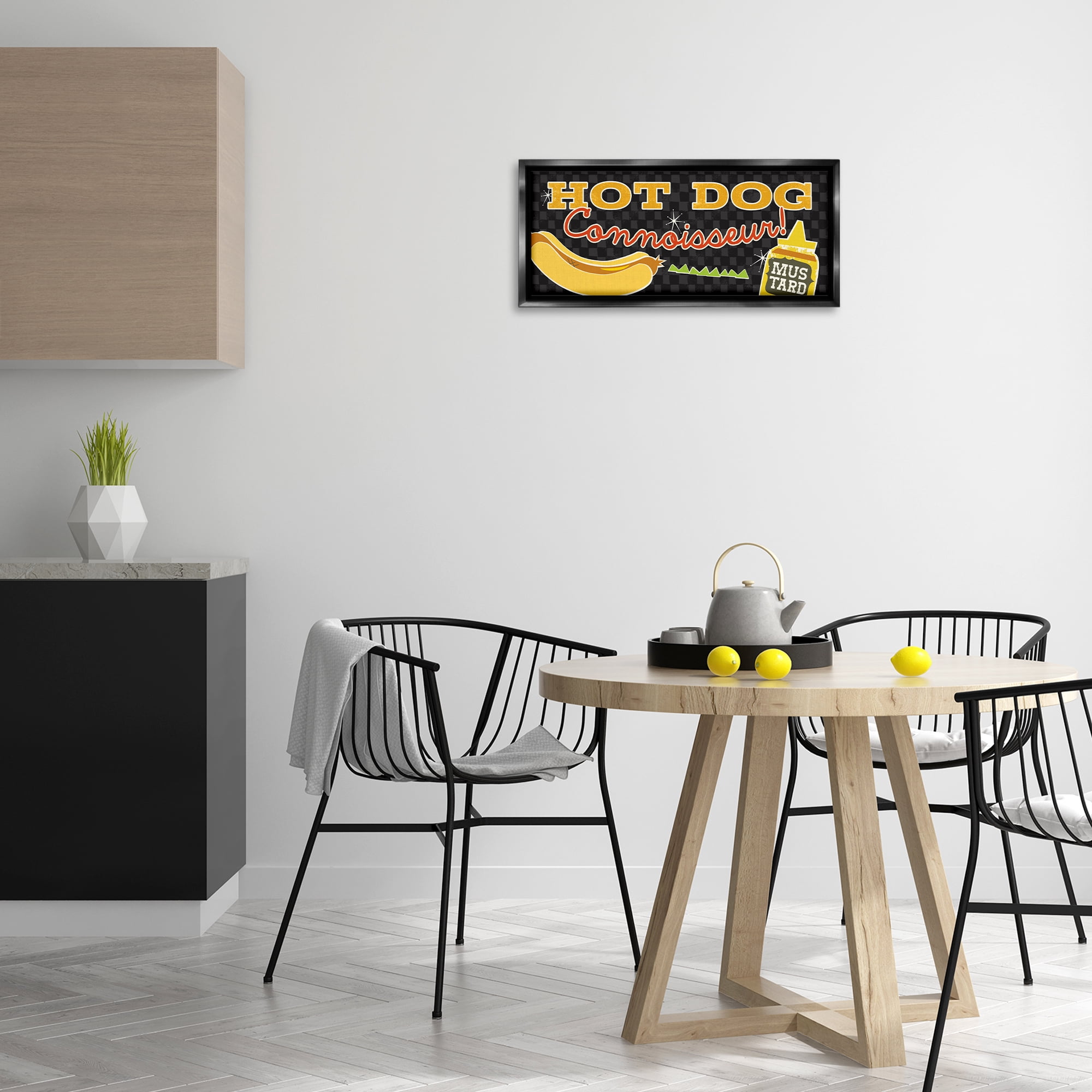 Stupell Industries Hot Dog Connoisseur Food & Beverage Painting Black Floater Framed Canvas Art Print Wall Art, 25 x 11