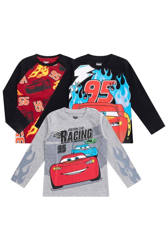 Cars Lightning McQueen Long Sleeve Shirt (Boys), 3 Pack, Sizes 3T-10