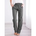 thumbnail image 1 of New solid color Spring And Summer Women's Cotton Linen Drawstring Loose Wide-Leg Pocket Pants Hot Sale Long Trousers, 1 of 5