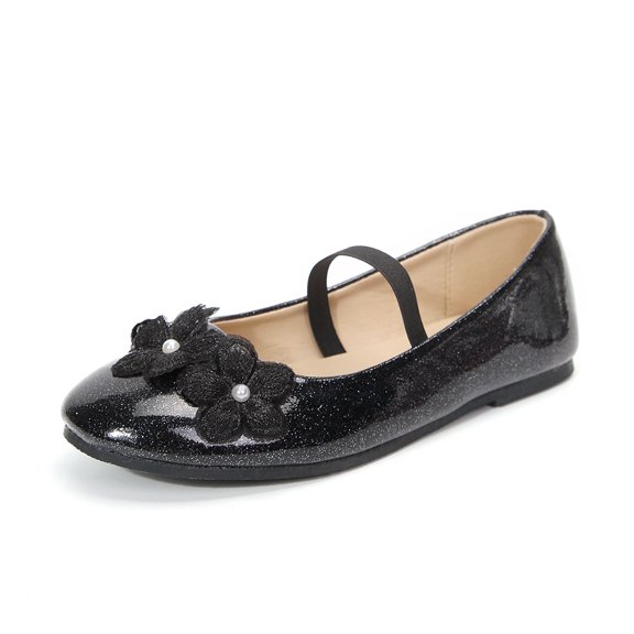 LuckLilac Girls Glitter Flats Flower Mary Jane Shoes Easy On Dress Shoes for Toddler Little Big Kid Party Wedding School Wear