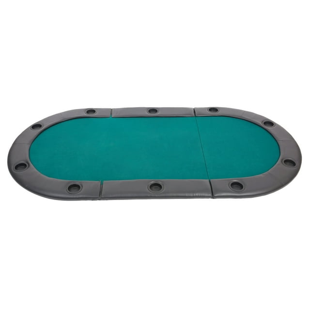 KARMAS PRODUCT 82 inch 3 Folding Poker Table Top 10 Players Casino Blackjack Game Oval Padded Poker Table Layout with Cup Holders, Green