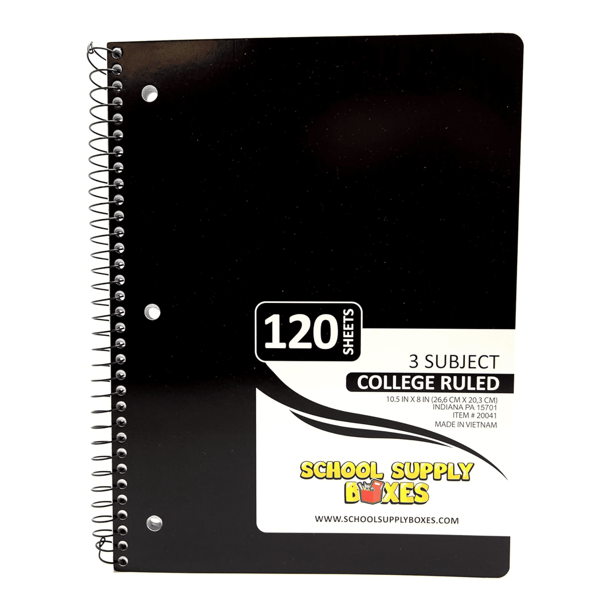 School Supply Boxes | (Color Varies - Blue, Black, Yellow, Red, or Green) College-Ruled 3 Subject Notebooks | 24 Pack | 10.5 IN x 8 IN (120 Sheets) Notebooks for School, Work & Office