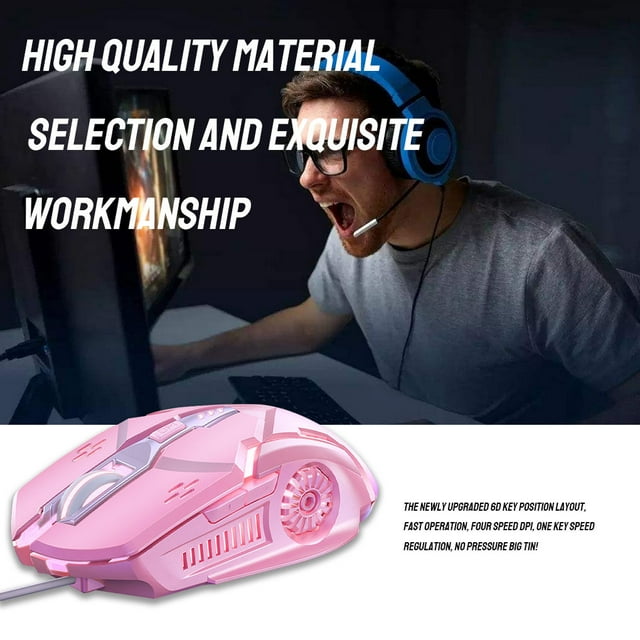 Souris de Jeu Silencieuse Rétroéclairage 7 Couleurs 6 Touches Souris Mécanique Antidérapante Accessoire de Jeu, Rose