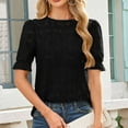thumbnail image 4 of Women's Lace Top， Short Sleeve Round Neck Pullover with Hollow-Out Design， Casual and Fashionable Blouse for Daily Wear, 4 of 8