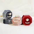 thumbnail image 2 of Octagonal Velvets Rings Box Vintage Jewelry Necklace Storage Case For Wedding-Dual ring-Purplish Red-Product code 58217 Dual Ring Purplish Red, 2 of 5