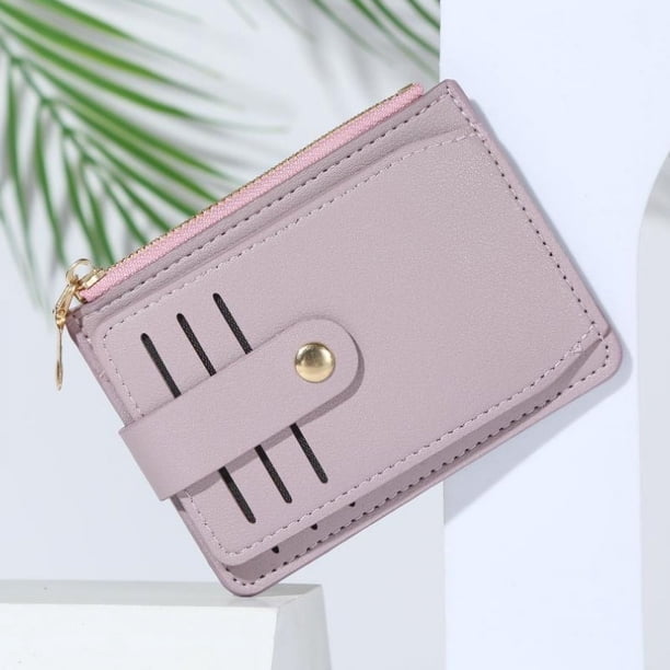 Cartera para tarjetas con cadena Duo Carat, bolso para identificación, billetera de PU, billetera de color caramelo