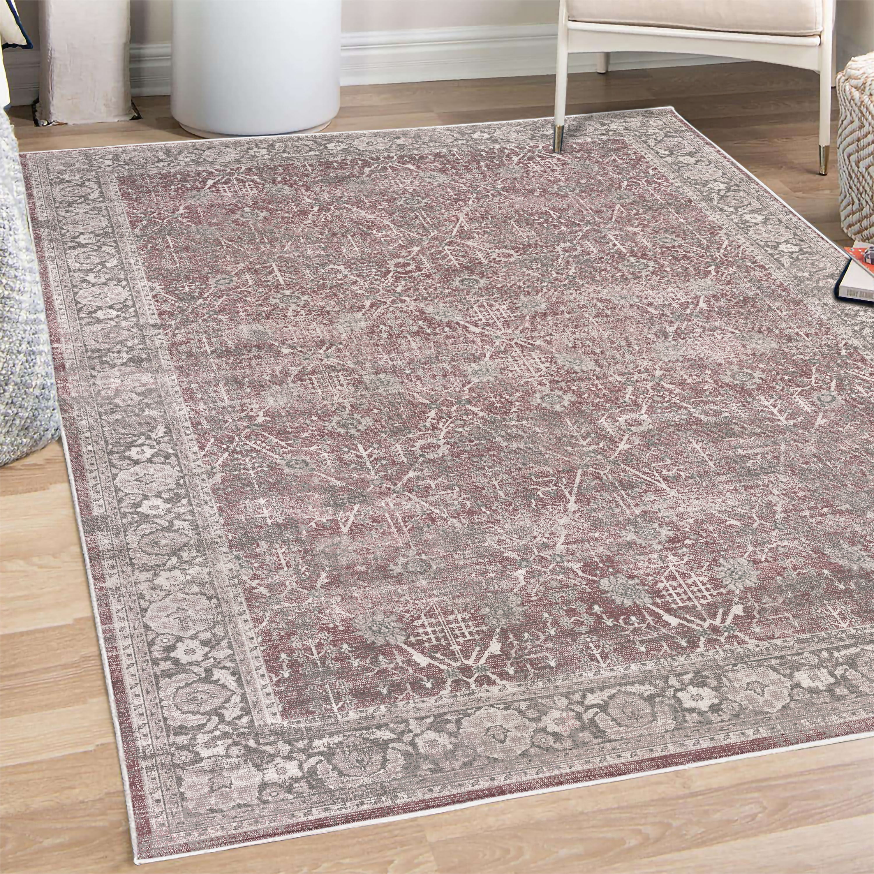 Nostalgic Rug Design Ethnic Decorative Rug, Weathered Look Abstract Nostalgic Floral ...