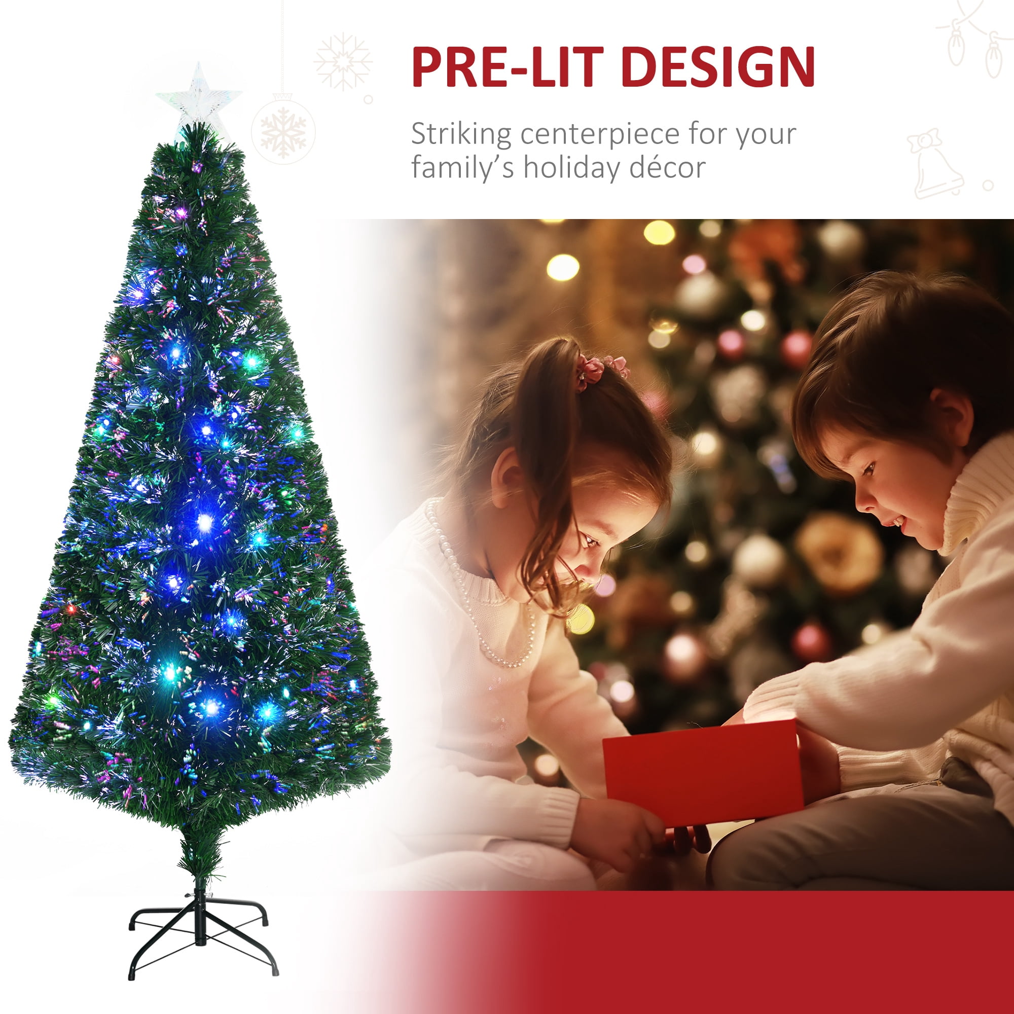 Astoutdoor Artificial Christmas Tree with Fiber Optic and LED Lights, 6 ft, Green