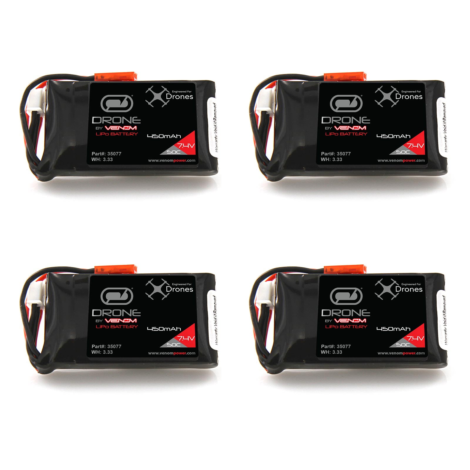 Venom 50C 2S 450mAh 7.4V LiPo Drone Battery with JST Plug x4 Packs