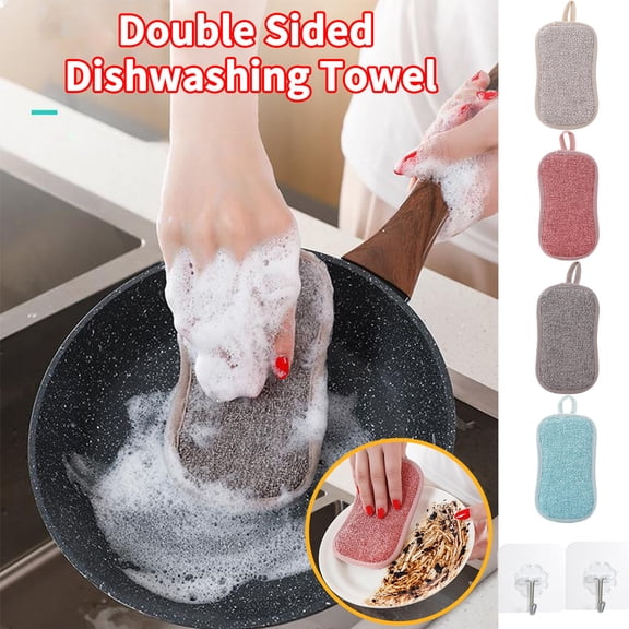 Multipurpose Kitchen Scrub Sponges, Non-Scratch Microfiber Scrub Sponges for Kitchen, Reusable Scouring Pads Sponge Scrubber for Household Cleaning Dishes and Pots (Mixed Colors/4 Pieces) 3.66x6.5"