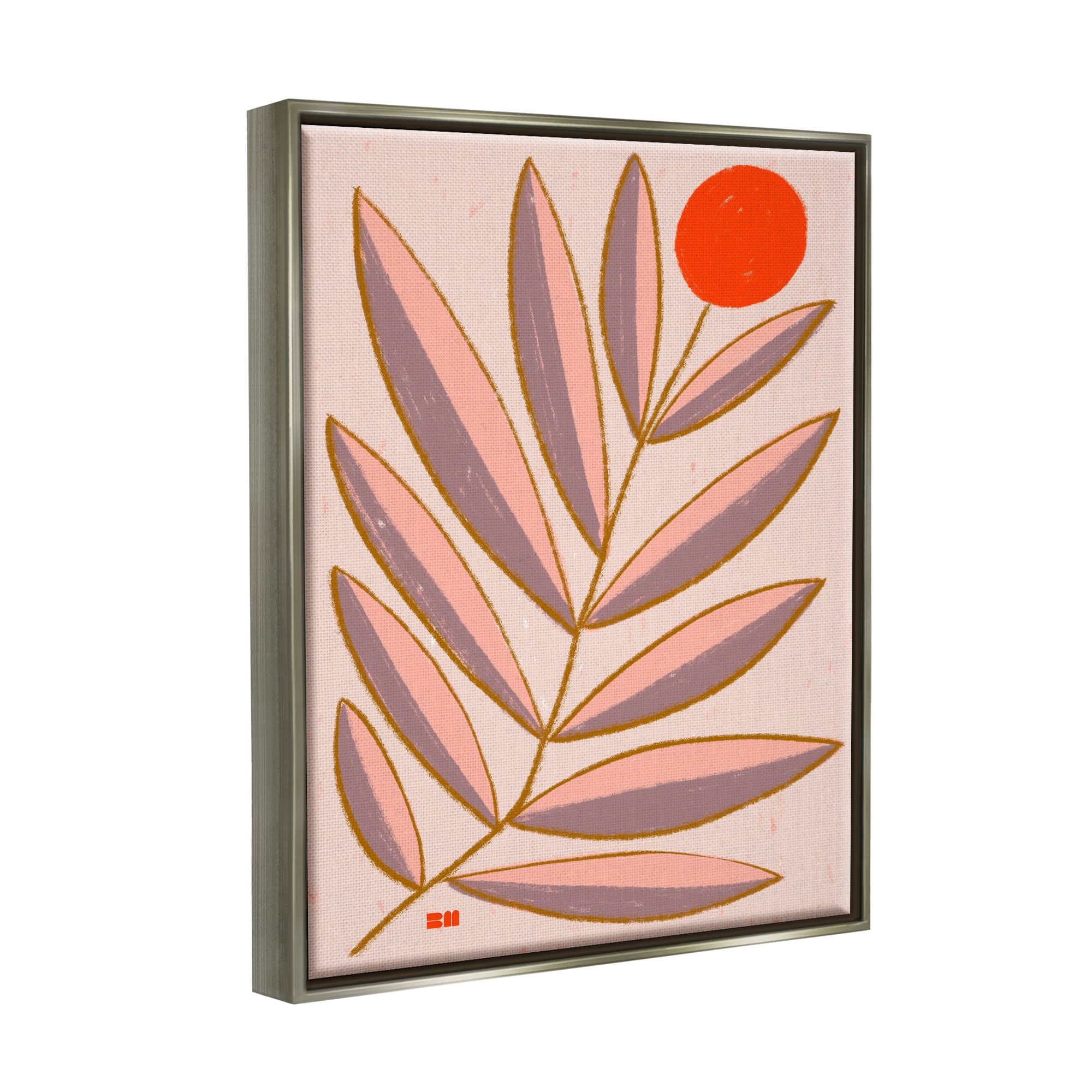 Stupell Industries Boho Plant Leaves Botanical & Floral Painting Gray Floater Framed Canvas Art Print Wall Art, 25 x 31