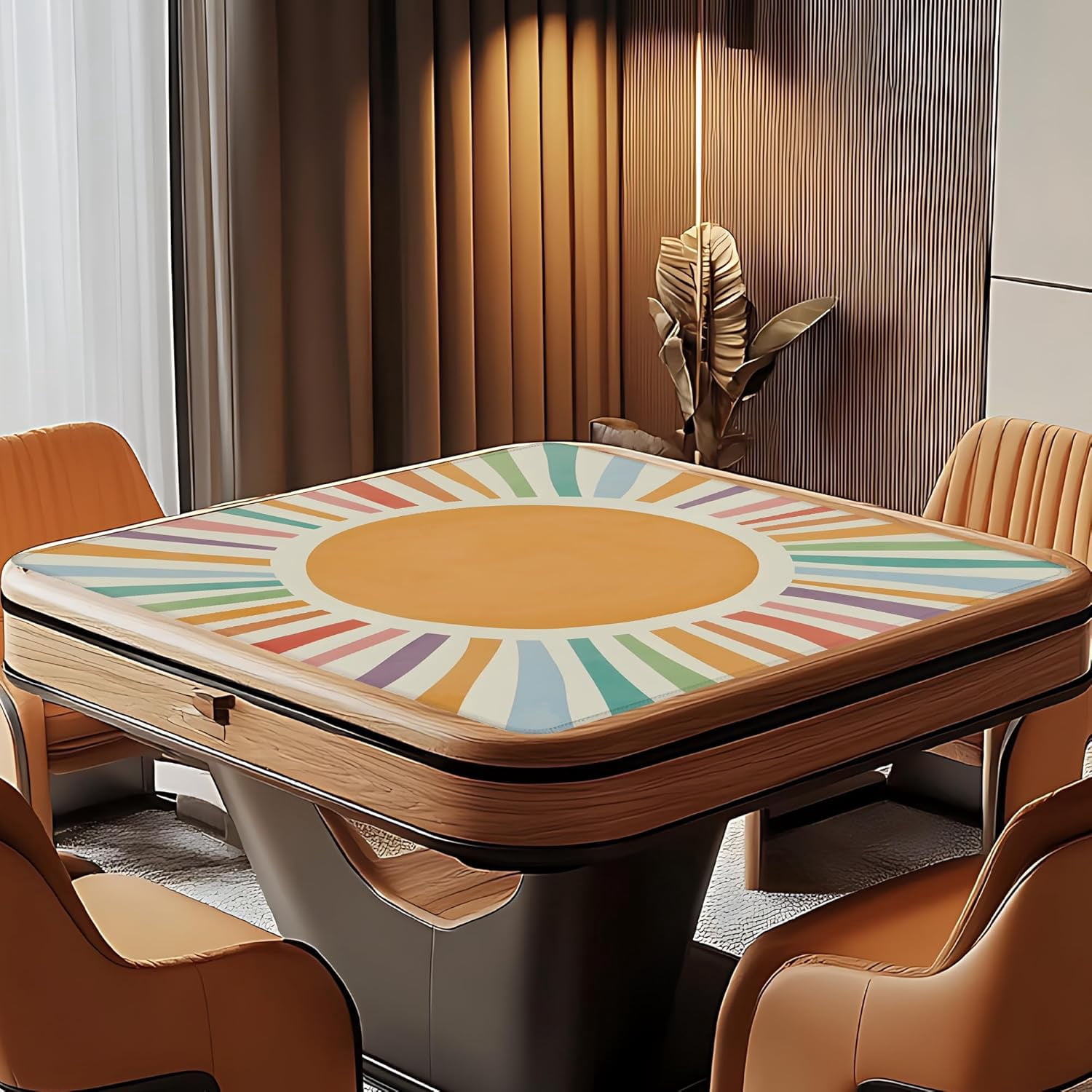 Boho Sun Mahjong Mat for Table 31.5 X 31.5 in, Gifts for Mahjong Players, Watercolor Boho Colorful Sunshine Anti-Slip Table Cover Tablecloth for Poker Board Card Tile Game Dominoes