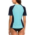 thumbnail image 2 of Women's Banded Crewneck UPF 50+ Swimwear Rash Guard Colorblock Short Sleeve Surfing Bath Tops, 2 of 6